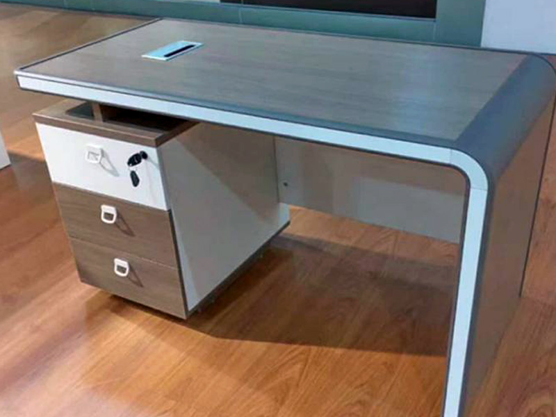 Brown Curved Top Office Table with Drawer